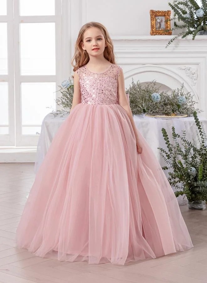 تايك تو فستان طويل بناتي وردي مزين وبلا أكمام